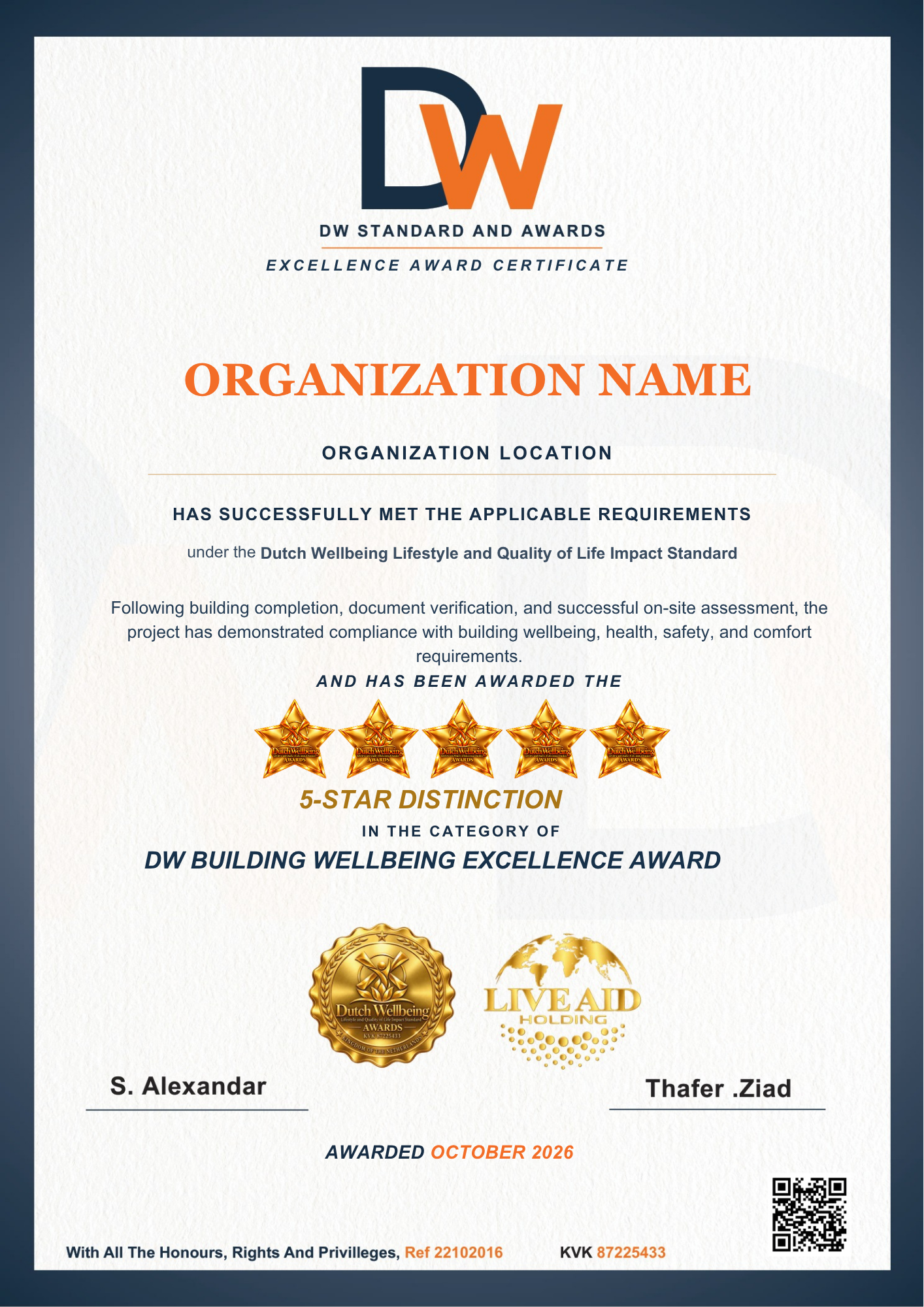Dutch Wellbeing award certificate, design 2
