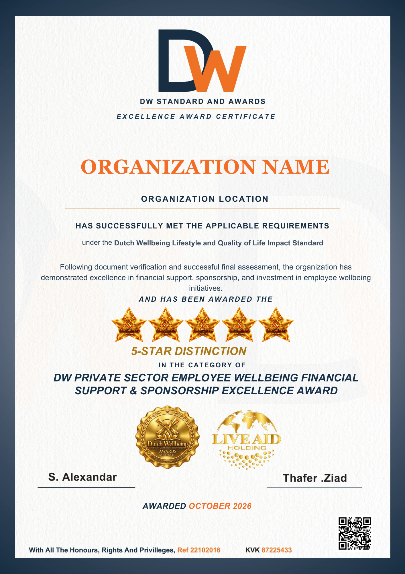 Dutch Wellbeing award certificate, design 4
