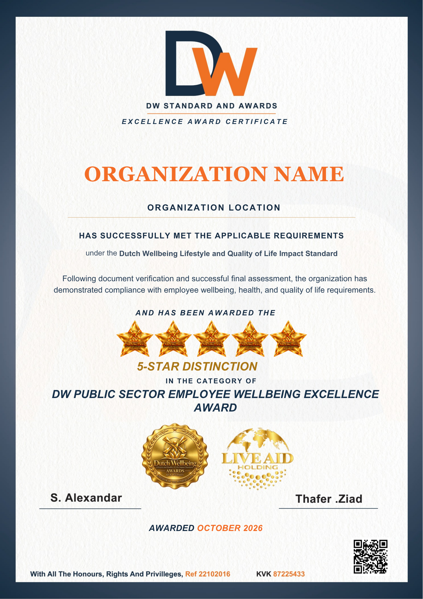 Dutch Wellbeing award certificate, design 6